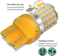 7443 Amber LED Turn Signal Light Bulbs, Super Bright 3014 72-SMD T20 7440 7444 L