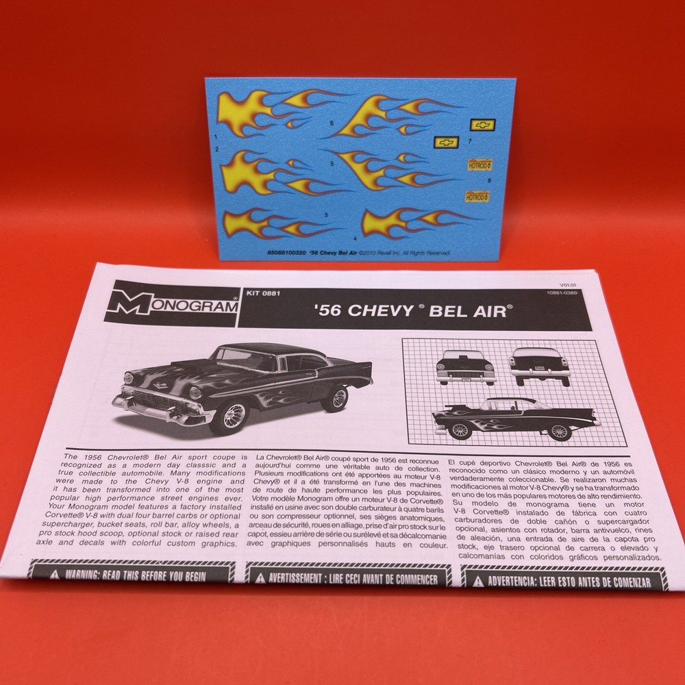 1956 Chevy Bel Air Monogram Instructions And Flame Decals Model Parts 1:24 New