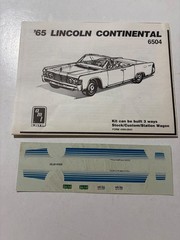 Model Car Parts – AMT 1965 Lincoln Continental Instructions & Decals ONLY 1/25