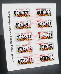CURRENT STYLE MARYLAND miniature LICENSE PLATES for 1/25 scale MODEL CARS