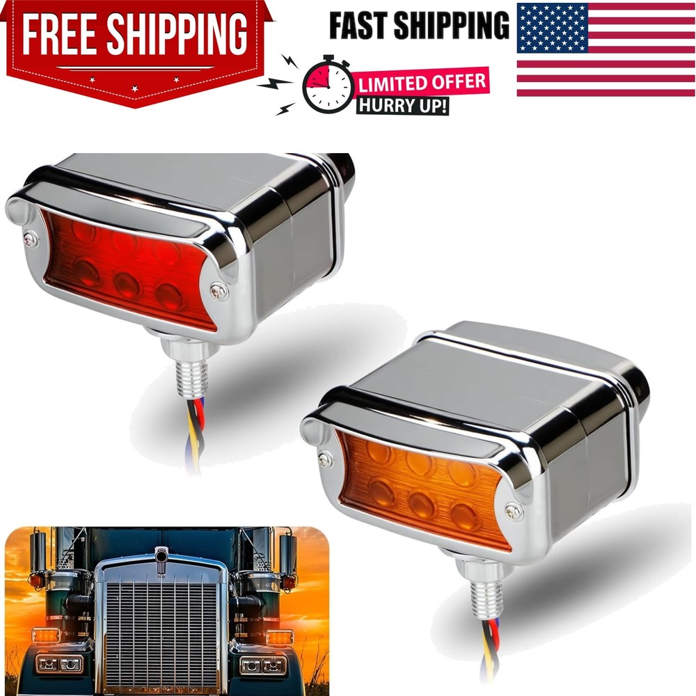 Dual Face Pedestal Fender Lights Compatible with Peterbilt Kenworth Freightli…
