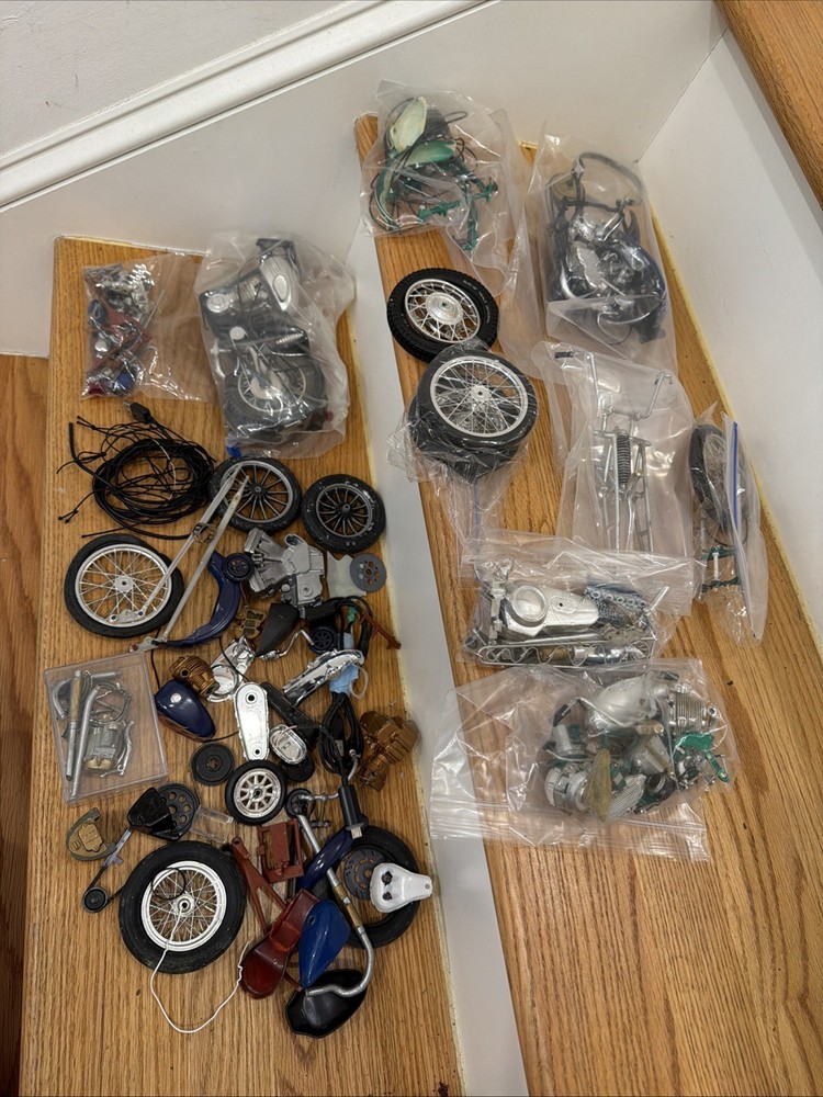 Vintage Model Motorcycle Parts Lot Misc Tires Engines And More