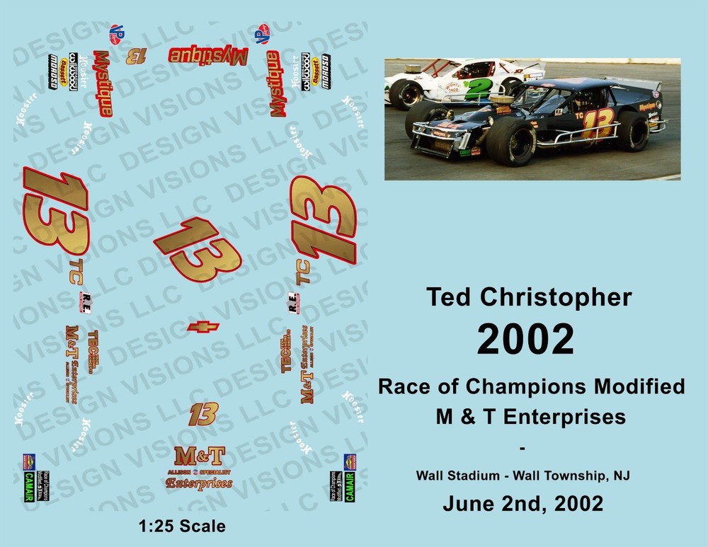 2002 – Ted Christopher #13 – M & T Enterprises – 1:25 Scale Waterslide Decals