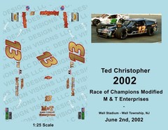 2002 – Ted Christopher #13 – M & T Enterprises – 1:25 Scale Waterslide Decals