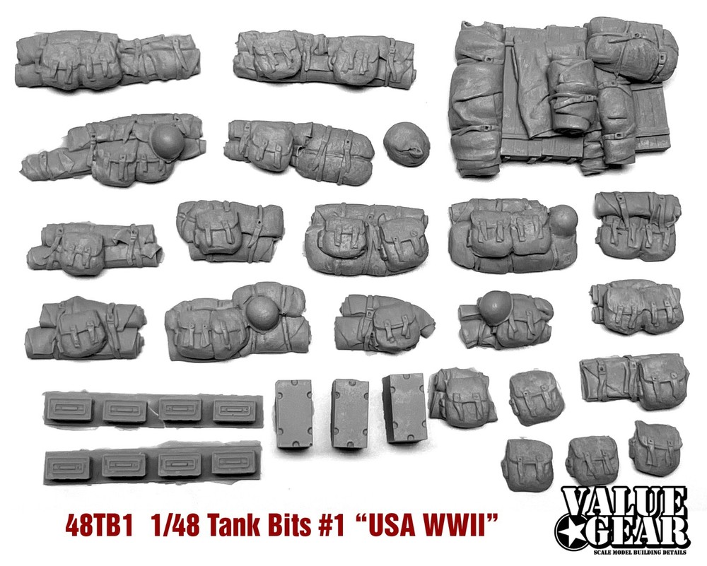 1/48 48TB1 USA WWII Tank Bits – Value Gear Resin Stowage (27 Pieces) 48TB1