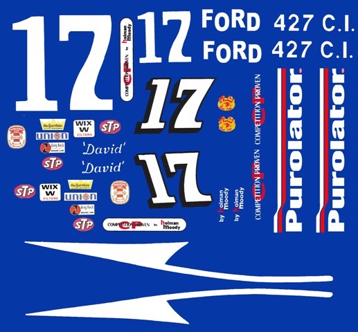 #17 David Pearson Purolator Ford 69 1/24th – 1/25th Scale Decals