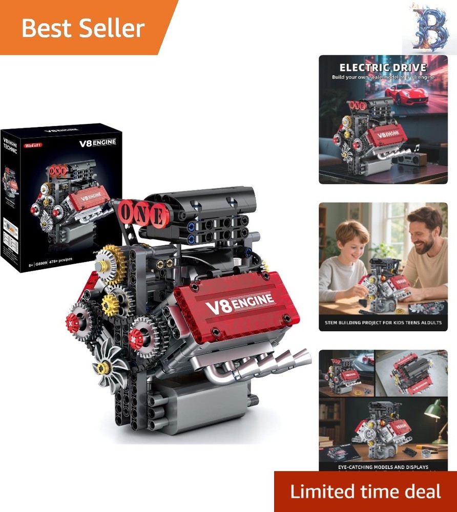Educational 478 PCS V8 Engine Building Set – Fun STEM Activity for Kids & Adults