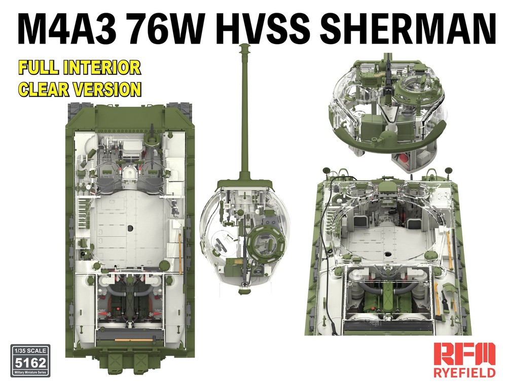 RYE FIELD 5162 1/35 M4A3 76W HVSS SHERMAN Full Interior /Clear Version Model Kit