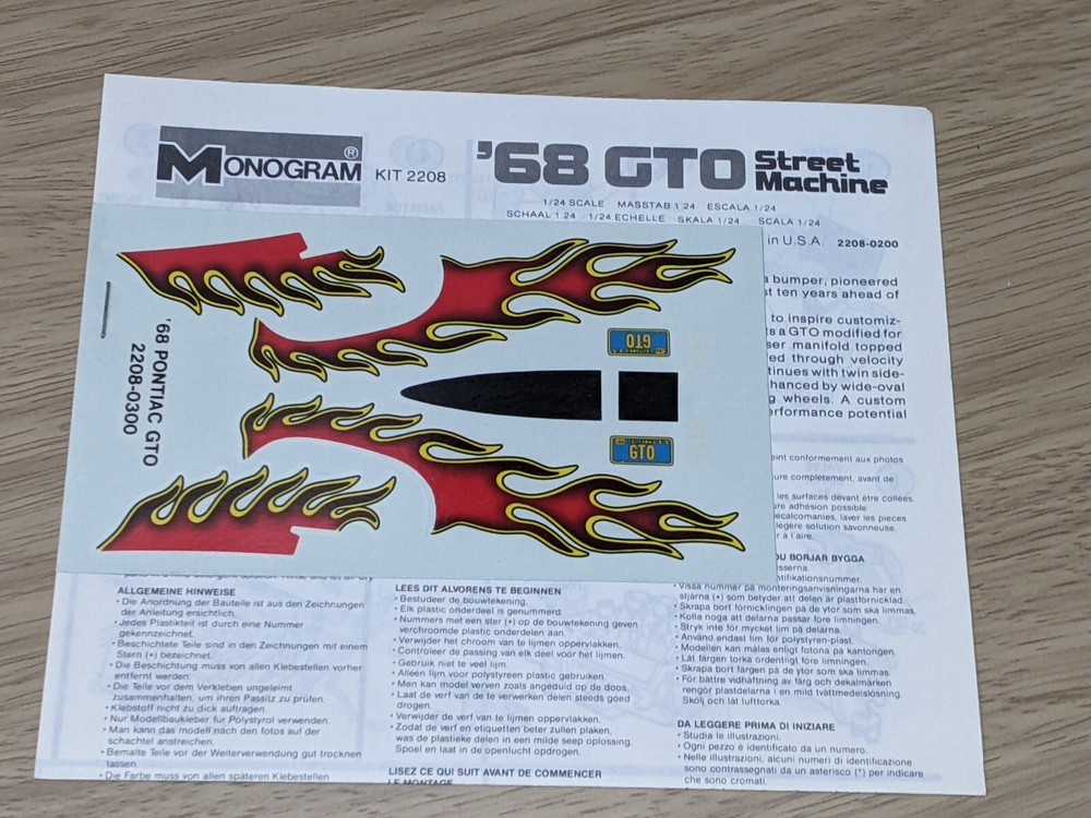 Monogram ’68 GTO Street machine Model Car Decal Sheet