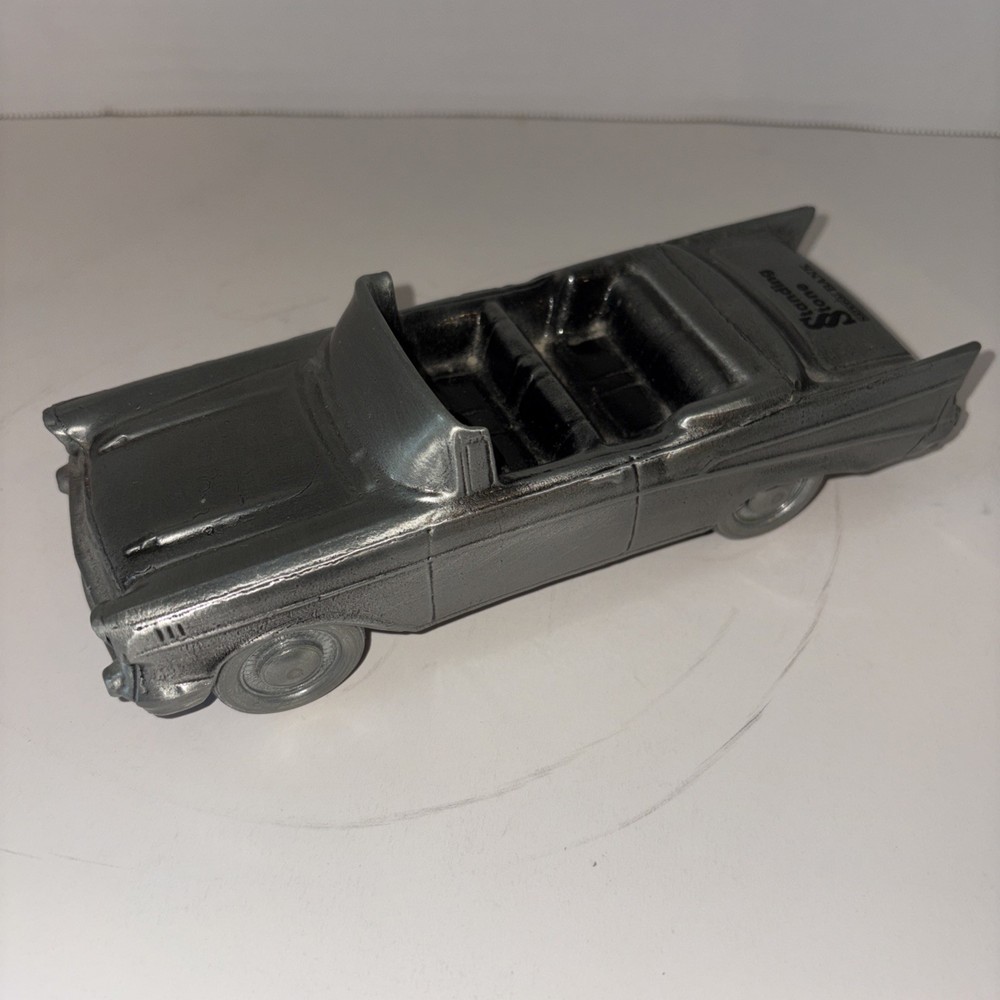 1957 Chevy Convertible Promo Metal Model Car Bank by Banthrico Autobank Silver