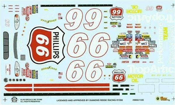 Slixx 1346 #66 Phillips 66 1998-Elliott Sadler 1/24 Nascar decal