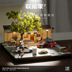 Collector 1:64 Coffee Shop Diorama Car Display Storage Decor Model