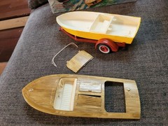 Original ’60’s issue AMT Boat w/Trailer model started in box 1/25 Kit#159 3 in 1