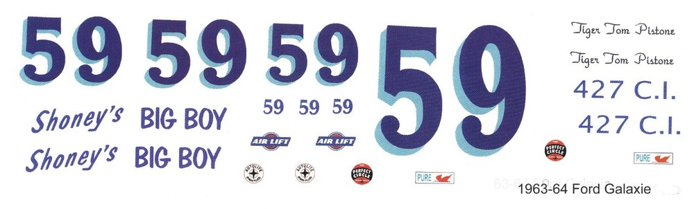 #59 Tiger Tom Pistone Shoney’s Big Boy 1/24th – 1/25th Scale Waterslide Decals