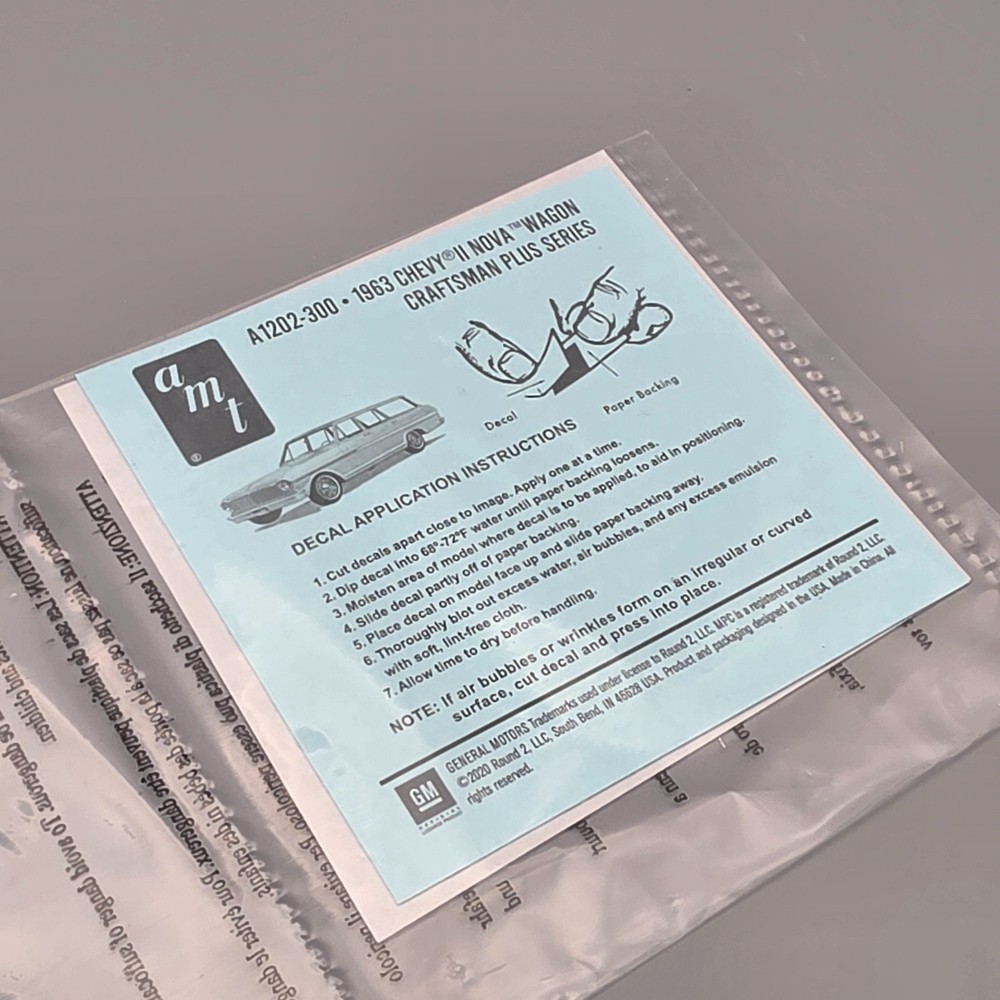 AMT 1202 1963 Chevy II Nova Station Wagon Parts Decal Sheet