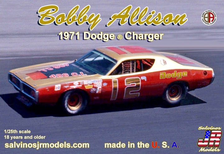Salvinos JR Models 1/25 Bobby Allison 1971 Dodge Charger Flathood Plastic Model
