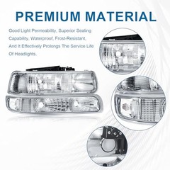 Headlights Assembly Compatible with 1999-2002 Chrome Housing + Clear Reflector