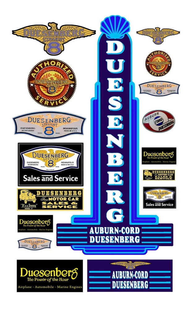 1:87 HO scale model vintage Duesenberg car automobile service signs