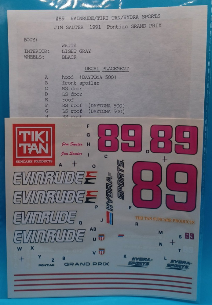Unknown | No. ? | 1:25 #89 Tiki Tan Evinrude Jim Sauter Pontiac Decals