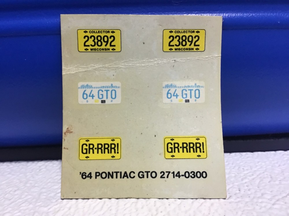 Vintage PONTIAC GTO License Plates MODEL DECAL ORIGINAL 1991 Monogram Sheet