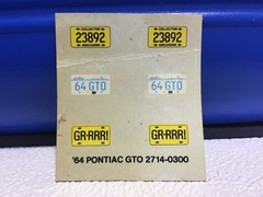 Vintage PONTIAC GTO License Plates MODEL DECAL ORIGINAL 1991 Monogram Sheet