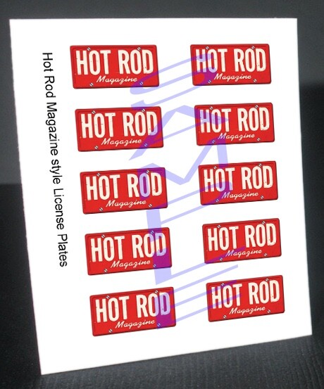 HOT ROD MAGAZINE miniature LICENSE PLATES for 1/25 scale MODEL CARS—PLS READ