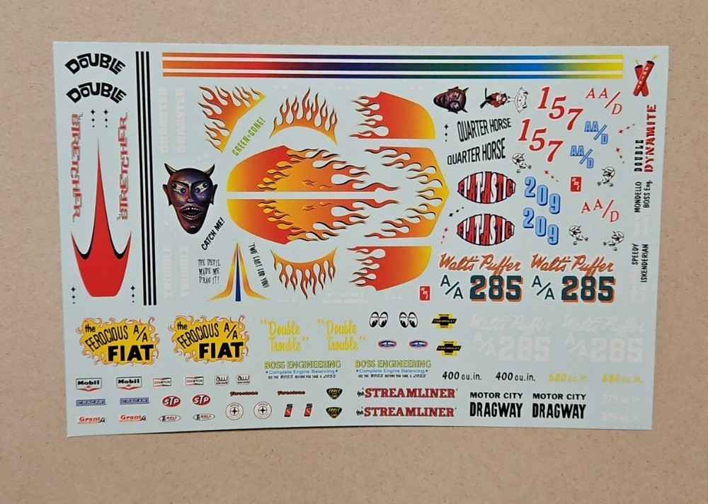 AMT 1/25 DOUBLE DRAGSTER, FIAT TOPOLINO DECAL SHEET