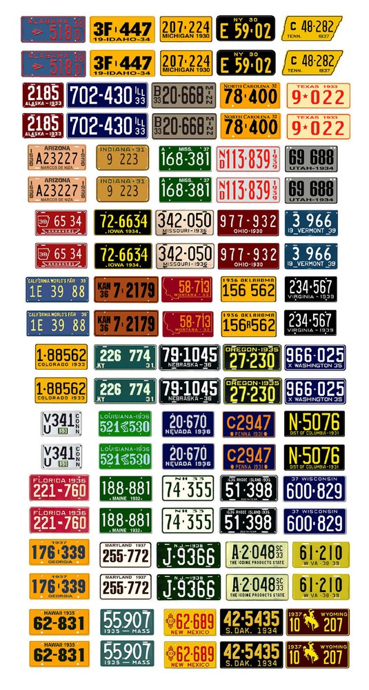 1/32 scale model car assorted USA 1930s license plates state tags 1:32