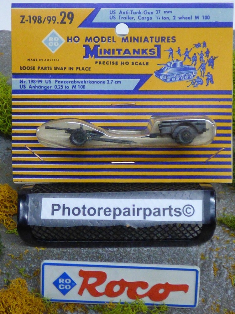 Roco Minitanks 1/87 WWII US 37mm Anti Tank Gun & M-100 Trailer Lot # 7242©