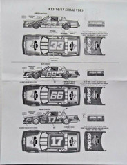 NASCAR DECAL #66 #17 #33 BANDIT 1985 MONTE CARLO PHIL PARSONS 1/24 POWERSLIDE