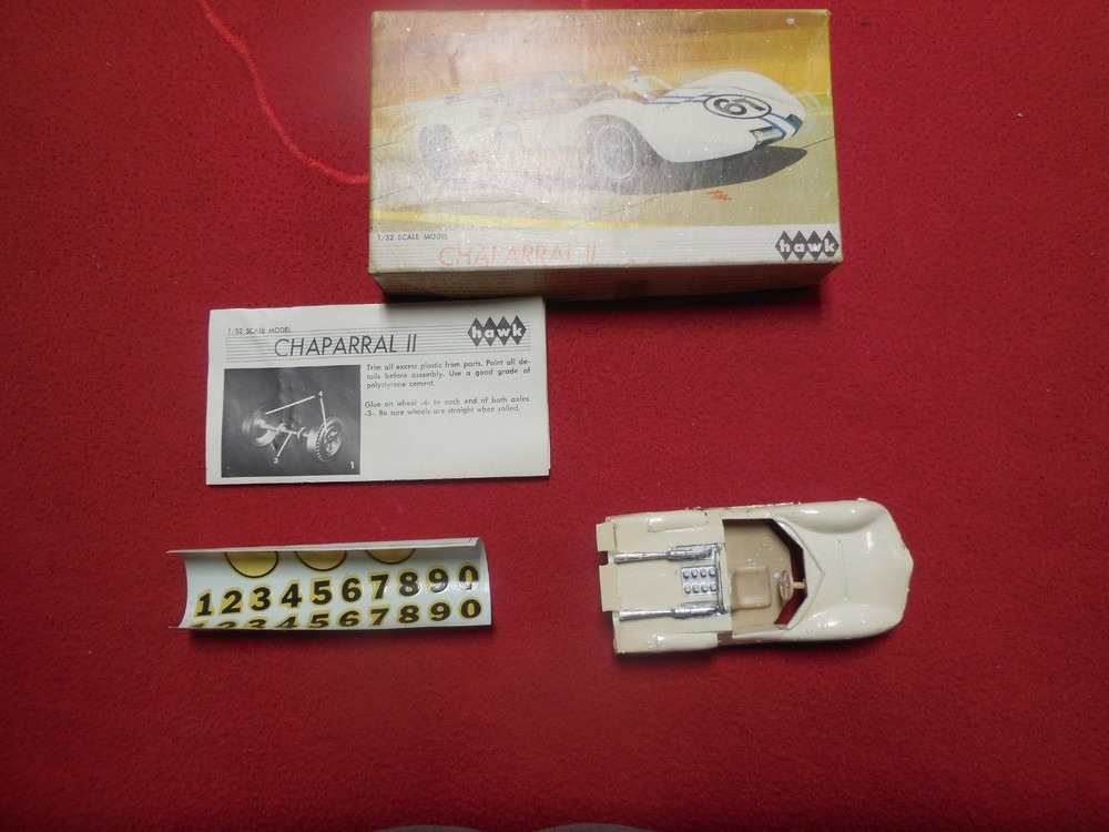 Vintage 1965 Hawk 1/32 Scale Chaparral ll Model Kit built open box Slot Car body