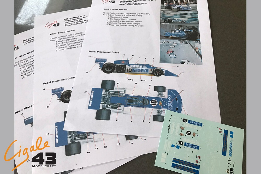 Decals March 761 1977 Formula 1 1/43rd scale for Tameo Kits by Cigale 43 CDS004