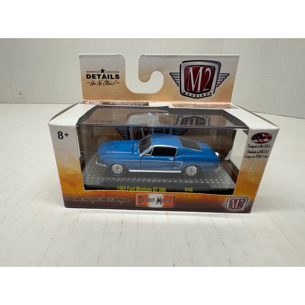 M2 Machines Detroit Muscle 1968 Ford Mustang GT 390 Blue R48 1:64 Diecast