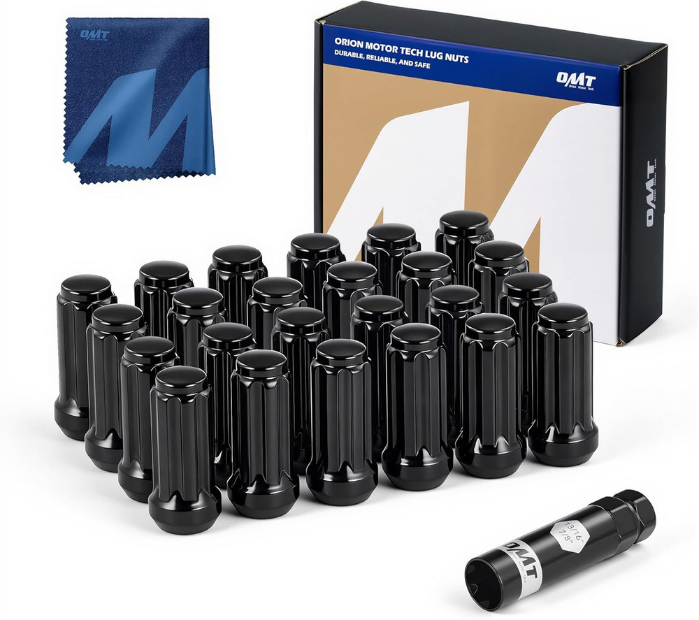 M14X1.5 Lug Nuts Black with Spline Tuner, 2 Inches Length Conical Wheel Nut, Com