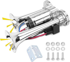 12V 600DB Upgraded Air Horn Dual Trumpets, Super Loud Train Electric Horn Kit wi