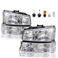 Headlights Headlamp Assembly Headlight with Bulbs Chrome Housing Clear Corner