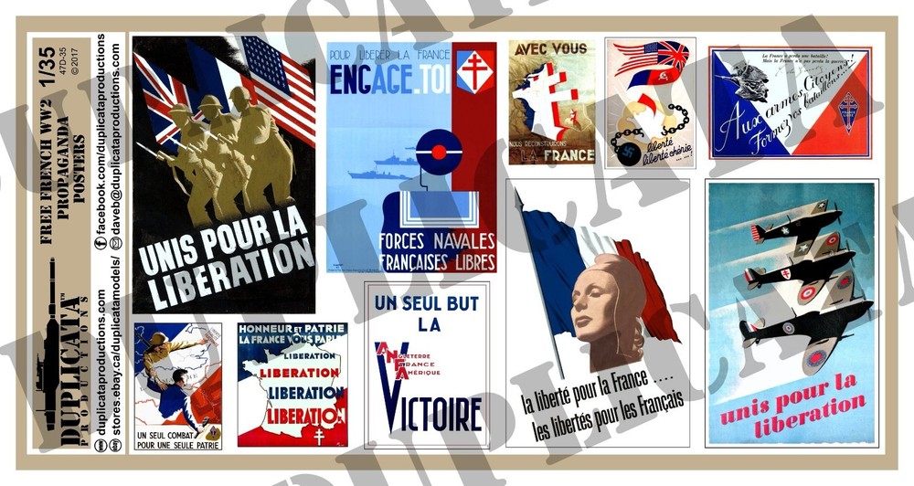 Diorama Accessory – 1/35 Free French Propaganda Posters, Various Sizes – WW2