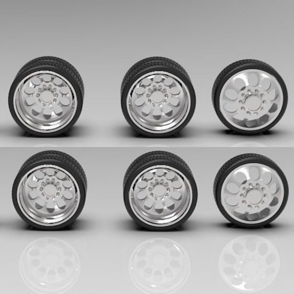 1:64 30” Semi Truck Crater Dually Wheels In Low Profile Tires (2 Fronts 4 Rears)