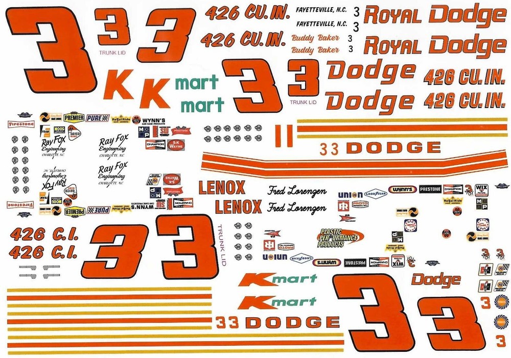 Plastic Performance Products #3 Ray Fox Dodge 1968-70 Baker/Lorenzen 1/25 decal