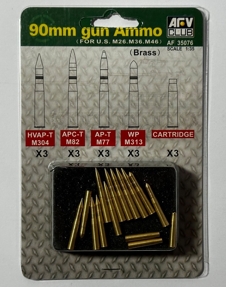 AFV Club 35076 1/35 Scale Brass 90mm Ammo for M26/M36/M46 – 15 Pieces Mixed 3 ea