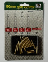 AFV Club 35076 1/35 Scale Brass 90mm Ammo for M26/M36/M46 – 15 Pieces Mixed 3 ea