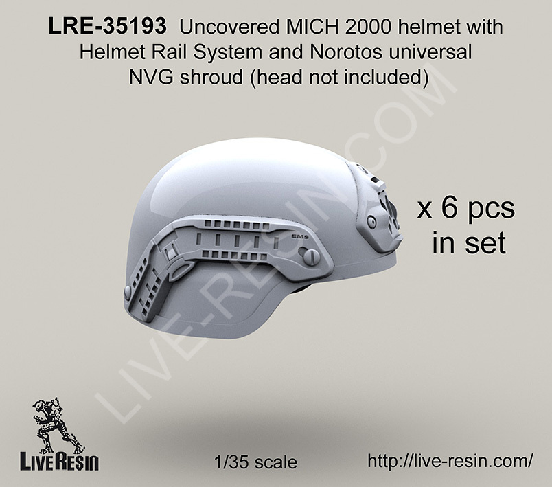 Live Resin 1/35 LRE-35193 Uncovered MICH 2000 Helmet with Helmet Rail System