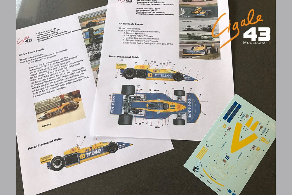 Decals March 761B 1977 Formula 1 1/43rd scale for Tameo Kits by Cigale 43 CDS010