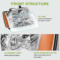 Headlights Chrome Housing Amber Reflector Clear Lens Fit 07-13 Avalanche