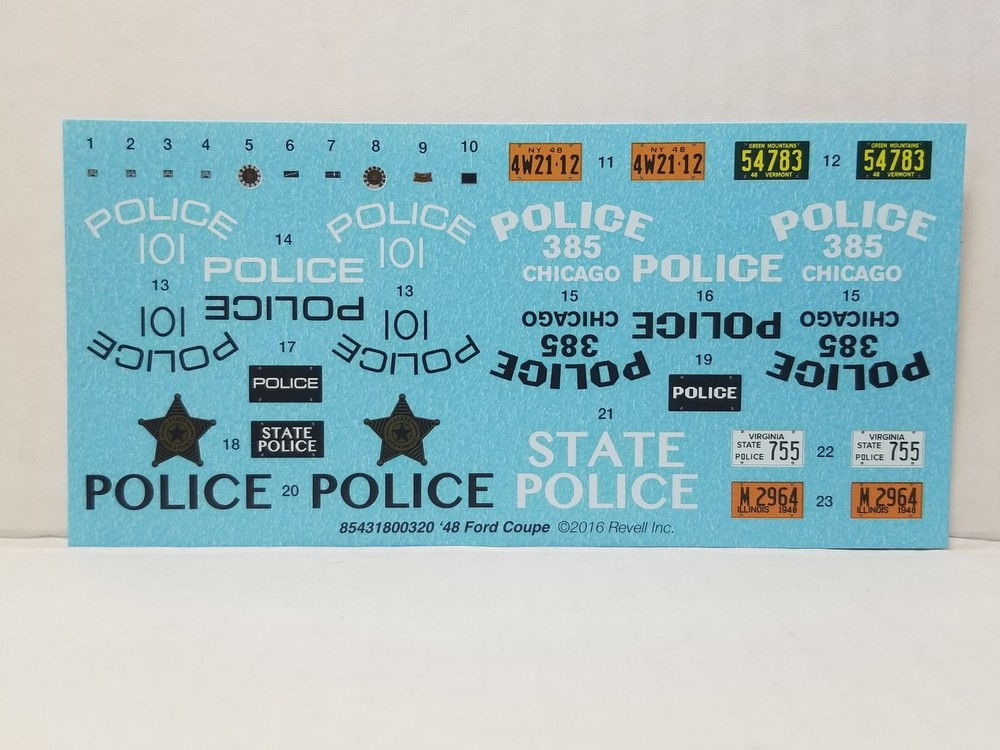 1948 Ford Coupe POLICE CAR DECAL SHEET from Revell 1:25 Model Kit 48 DECALS