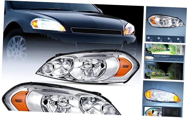 Headlight Assembly Compatible with 2006 2007 Chrome Housing + Amber Reflector