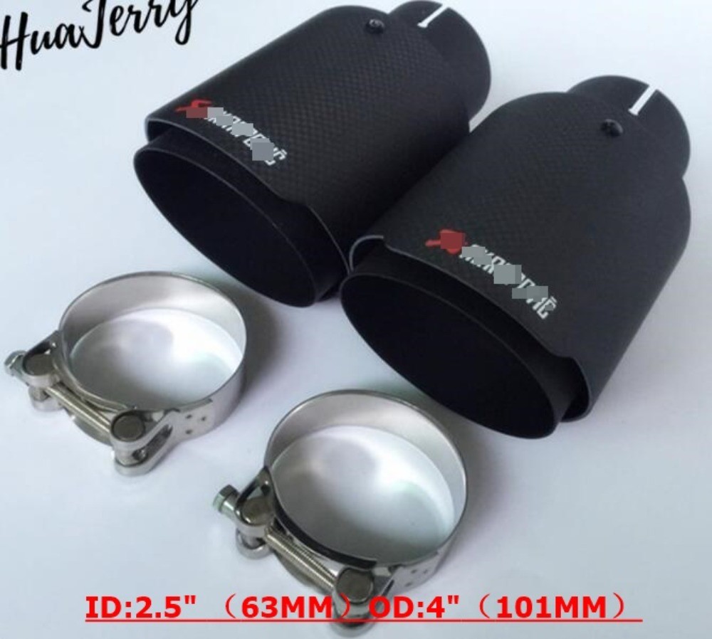 2PC Akrapovic Full Matte Carbon Fiber Exhaust tip 63mm-101mm Universal Tail pipe