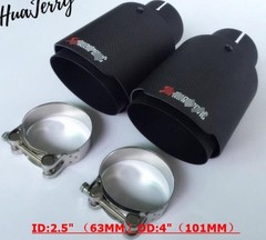 2PC Akrapovic Full Matte Carbon Fiber Exhaust tip 63mm-101mm Universal Tail pipe