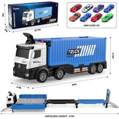 Carrier Truck Race Track Toddlers Toys, Foldable 3 Layer Small, Blue