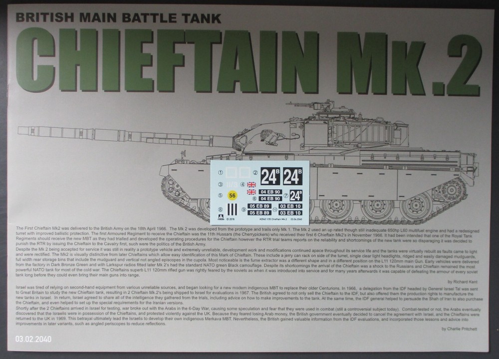 Takom 1/35th Scale Chieftain Mk. 2 – Decals from Kit No. 2040